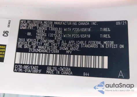 2022 Lexus Rx 350 из США, поврежденный, VIN 2T2HZMDA6NC312688